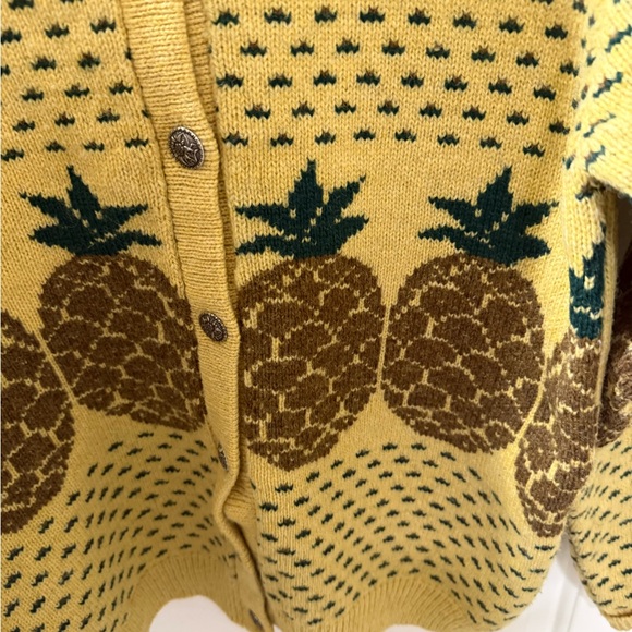 Vintage Patricia Buck Wool Hand Knit Cardigan Sweater Size M Pineapples Button. - Picture 3 of 6